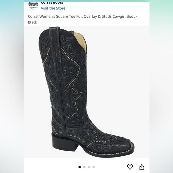 Black Corral Women’s Square toe full overlay & studs Cowgirl Boots -Size 8 - Picture 6 of 6